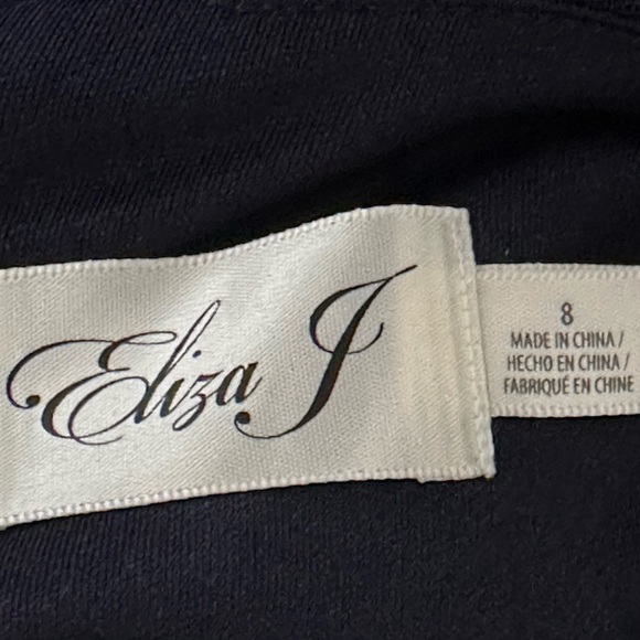 NEW ELIZA J Sequin Embroidered Long Illusion Sleeve Gown in Navy Blue Size 8 - Picture 9 of 10